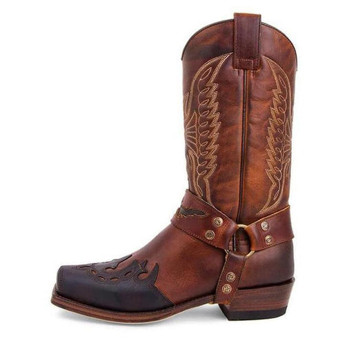 Men's Buckle Caved Cowboy Boots